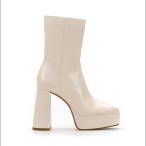 Zara Leather Off White Platform Booties Size 6.5